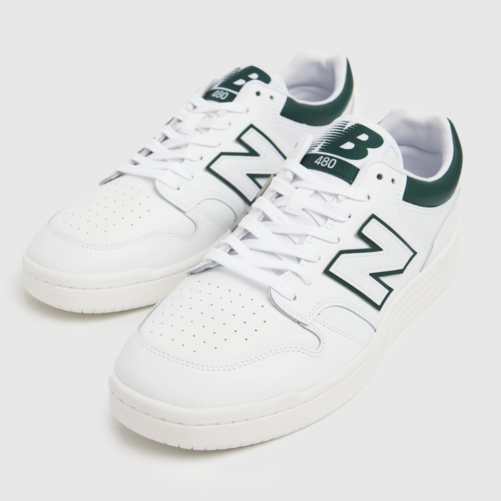 New Balance 480 trainers in white & green